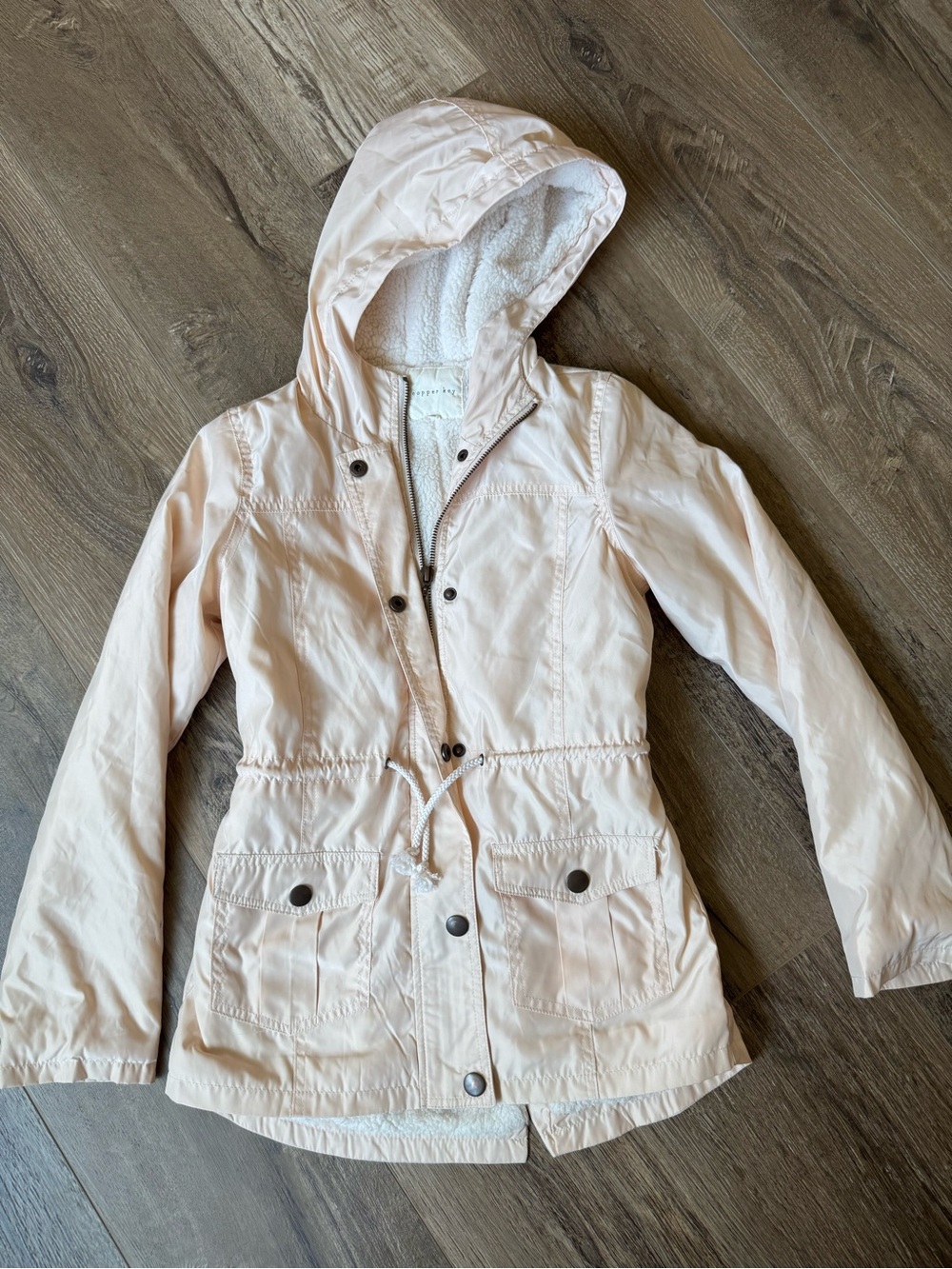 Copper Key Pale Pink Hooded Utility Jacket with Sherpa Lining